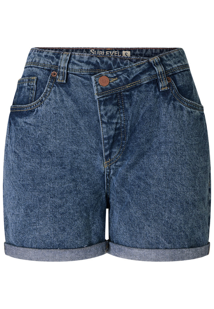 Jeans-Shorts mit gekreuztem Bund