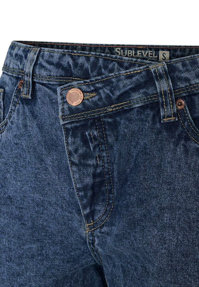 Jeans-Shorts mit gekreuztem Bund
