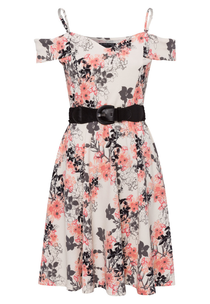 Off-Shoulder-Kleid mit All-Over Blumen-Muster
