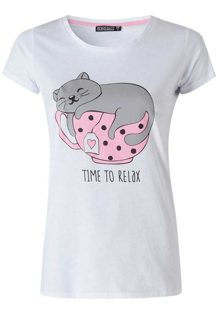 Pyjama-Shirt mit Katzen-Motiv